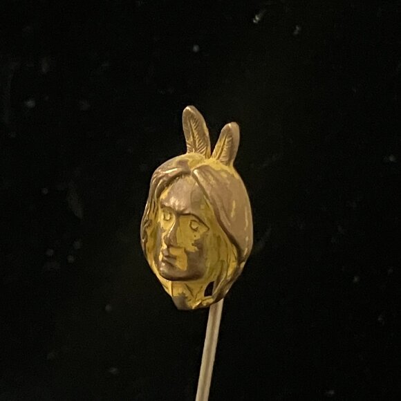 Antique Yellow Painted Native American Man Stick / Hat / Tie Pin - Picture 2 of 7